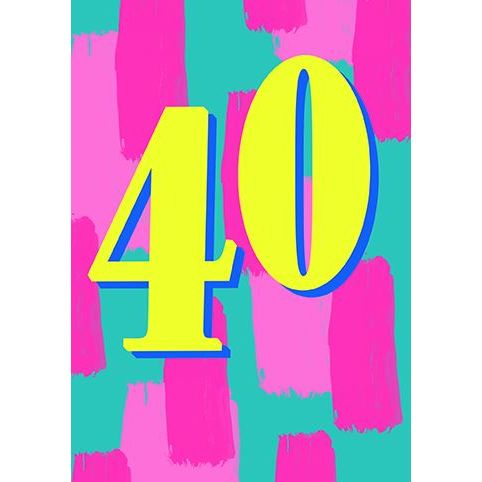 Age 40 Neon Brush Stroke Card