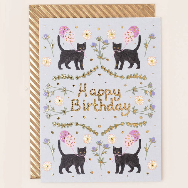 Gold Foiled Cats Birthday Card