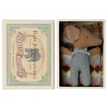 Load image into Gallery viewer, Sleepy wakey baby mouse in matchbox: New Blue