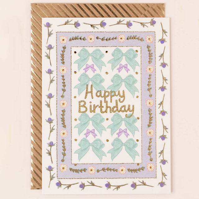 Bows Floral Border Birthday Card