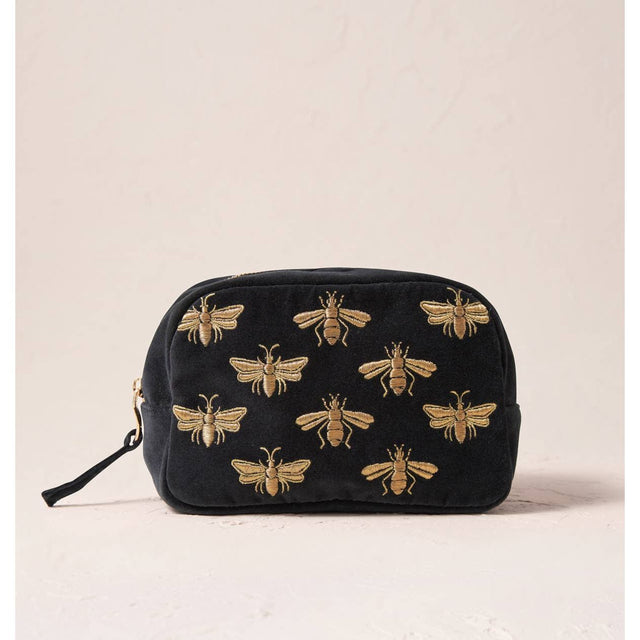 Honey Bee Black Velvet Makeup Bag