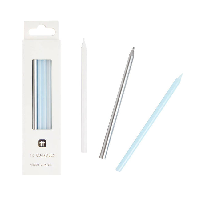 Blue & Silver Long Birthday Candles