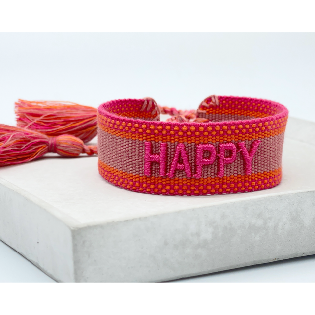 Happy Woven Neon Pink Bracelet