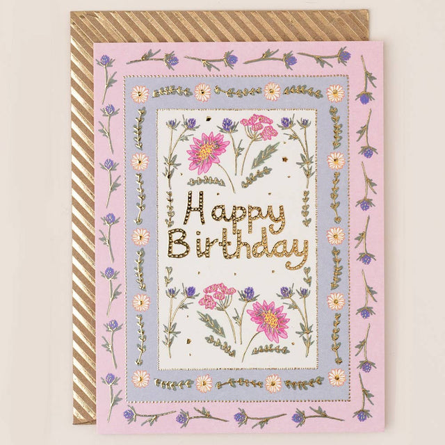 Floral Pink Border Birthday Card