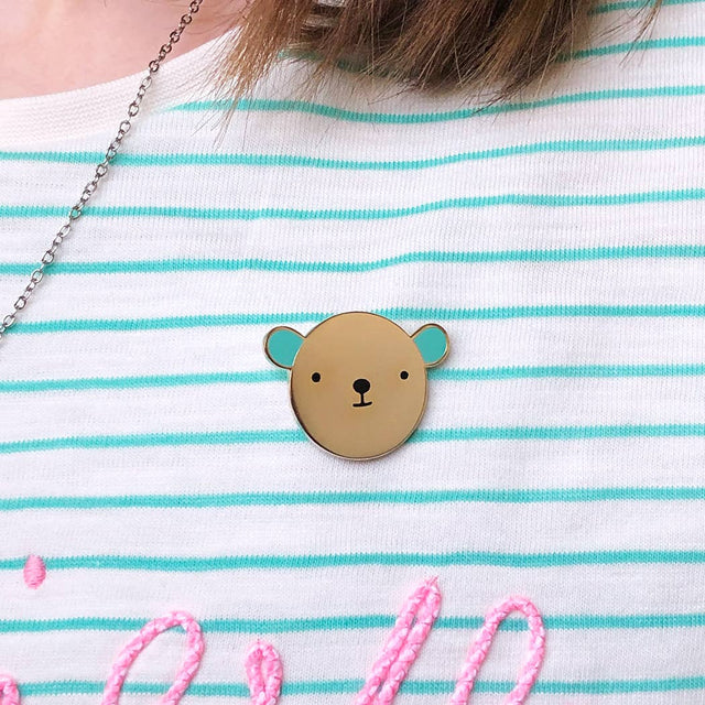 Turquoise Bear Hug Enamel Pin