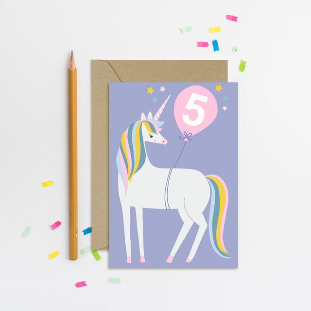 Age 5 Unicorn Birthday Card