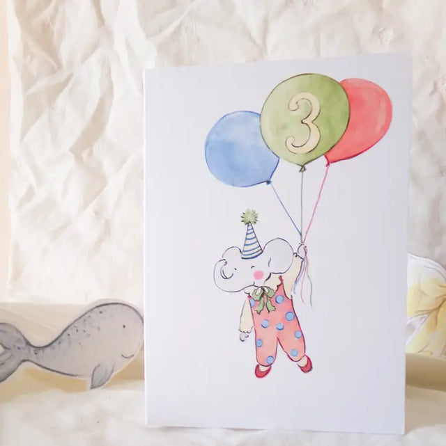 Age 3 Balloons Elephant Card