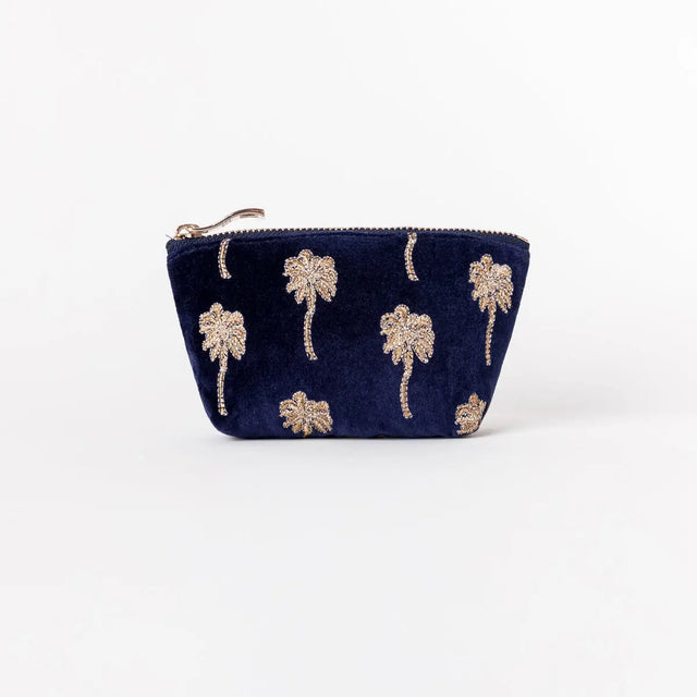 Gold Palm Navy Velvet Coin Purse