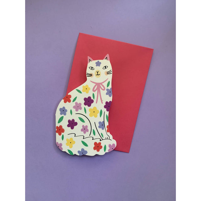 Sitting Kitty Floral Shaped Cat Card