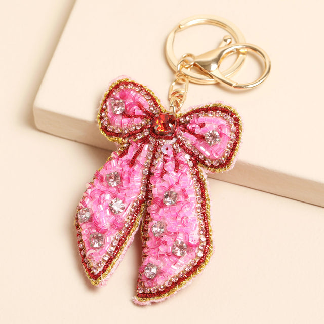 Beaded Pink Bow Keyring