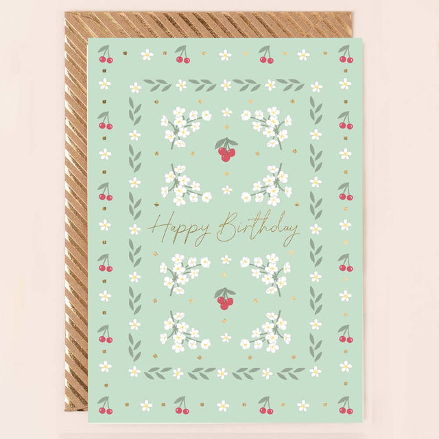 Cherry Border Birthday Card