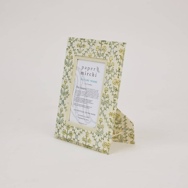 Floral Lattice Buttercream Block Printed Picture Frame (4x6)