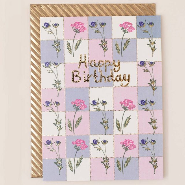 Floral Check Birthday Card