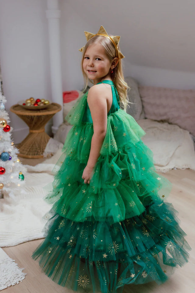 Green Christmas Tree Dress with Headpiece