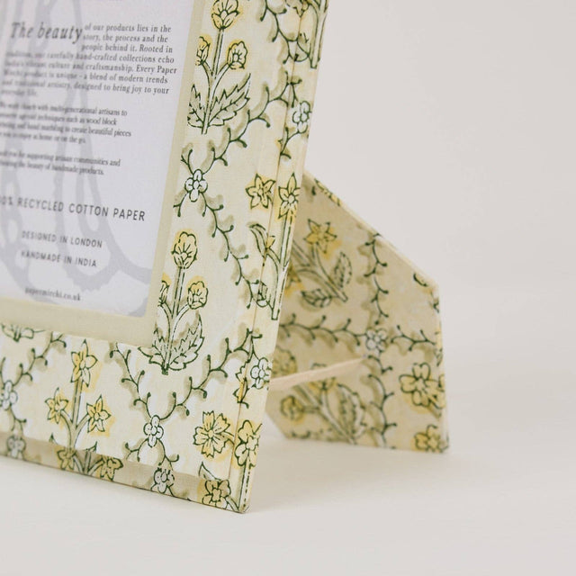 Floral Lattice Buttercream Block Printed Picture Frame (4x6)