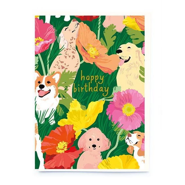 Dogs & Poppies Birthday Card