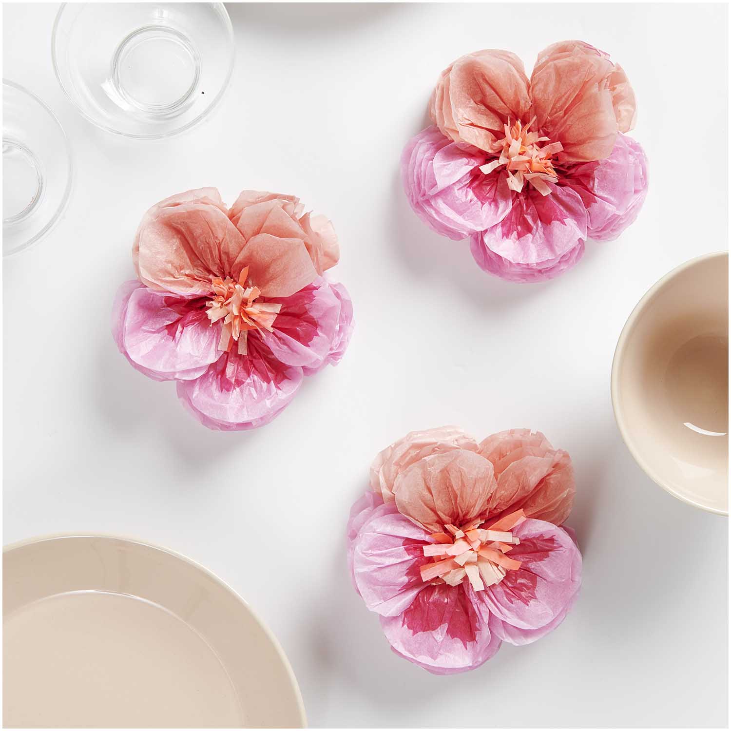 Pink Tissue Paper Pansy Decorations
