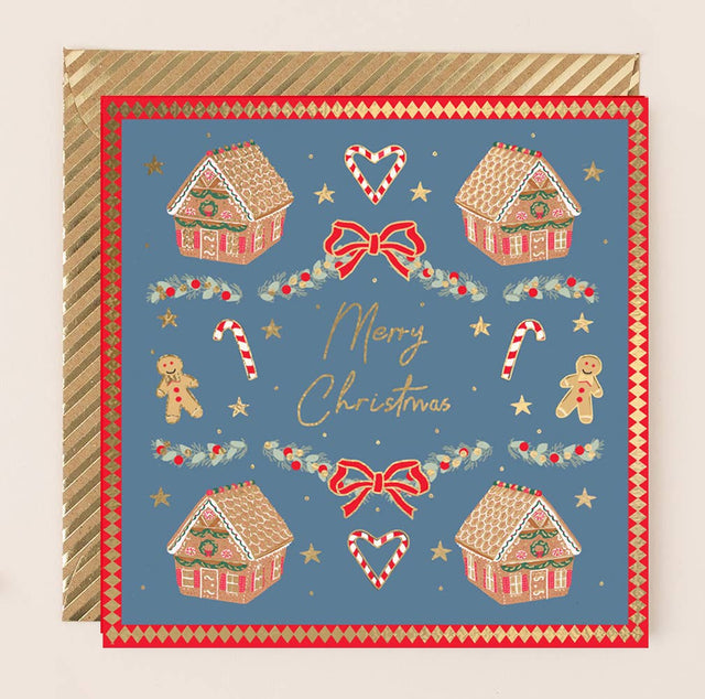 Christmas Gingerbread House Card Blue