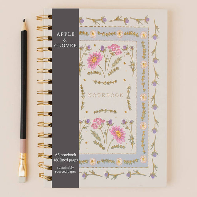 Floral Border Notebook Journal Cream