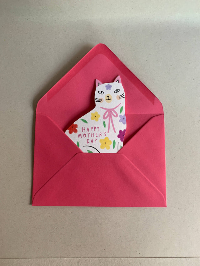 Sitting Kitty Floral Shaped Cat Card