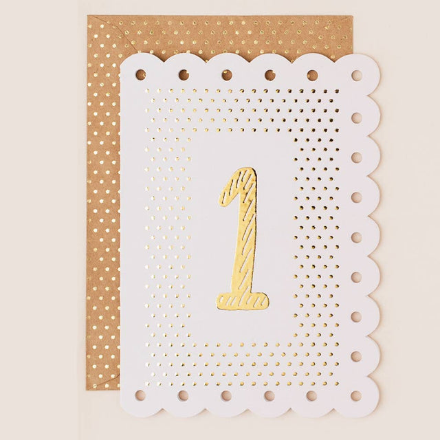 Age 1 Girl Card with Broderie Border