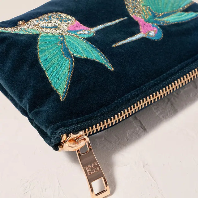 Hummingbird Ink Blue Velvet Coin Purse