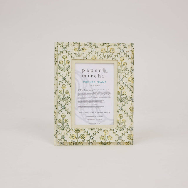 Floral Lattice Buttercream Block Printed Picture Frame (4x6)