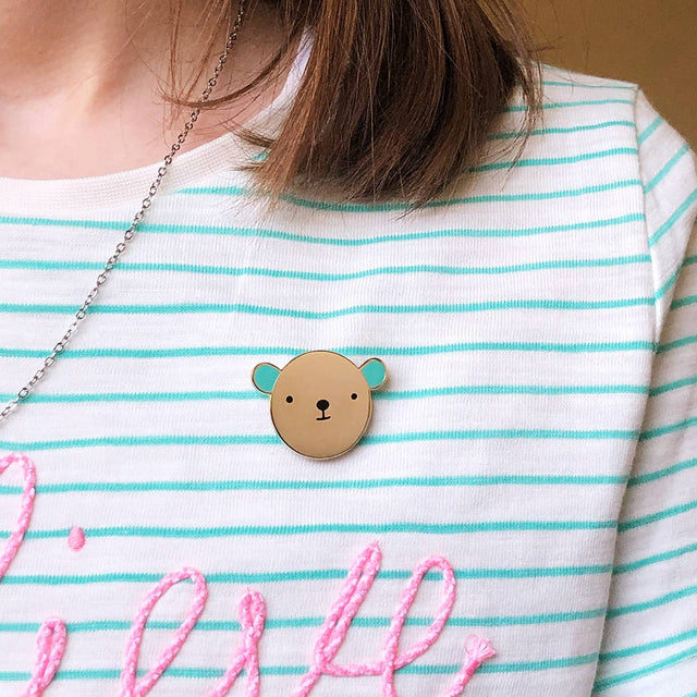 Turquoise Bear Hug Enamel Pin
