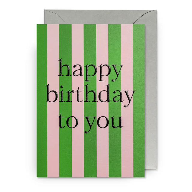 Pink & Green Striped Birthday Card