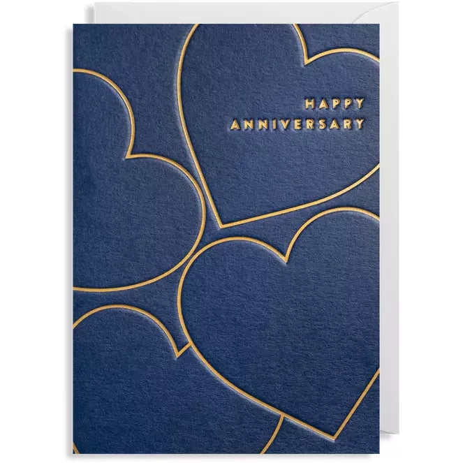 Happy Anniversary Navy & Gold Heart Card