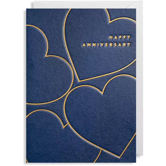 Happy Anniversary Navy & Gold Heart Card