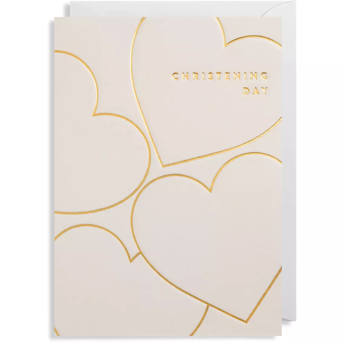 Christening Day Cream & Gold Heart Card