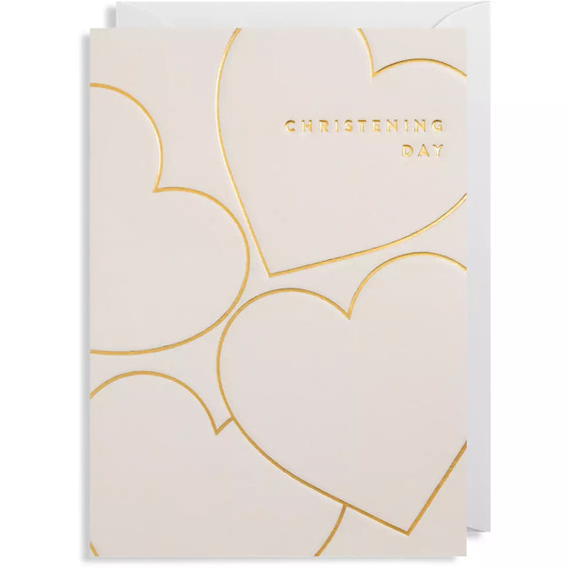 Christening Day Cream & Gold Heart Card