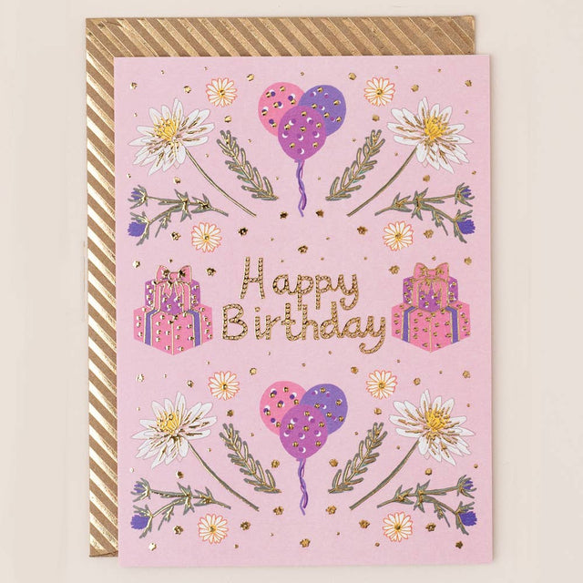 Gold Foiled Floral Birthday Card