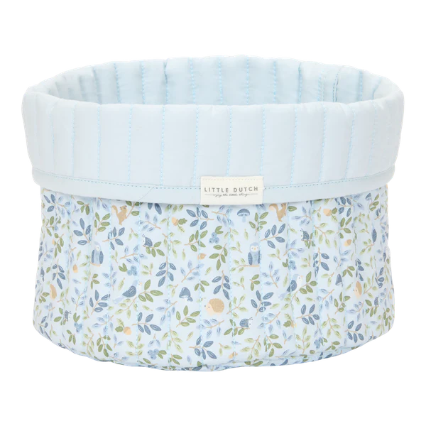 Small Reversible Quilted Storage Basket: Blue Forest Adventure