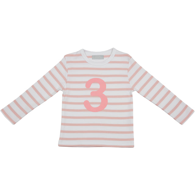 Dusty Pink & White Breton Stripe Number T Shirts
