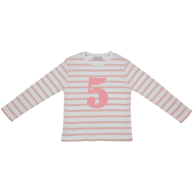 Dusty Pink & White Breton Stripe Number T Shirts