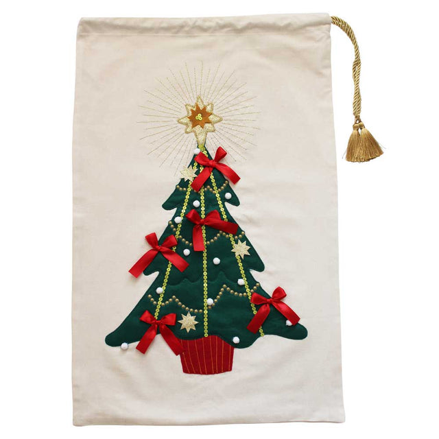 Christmas Tree Embroidered Sack
