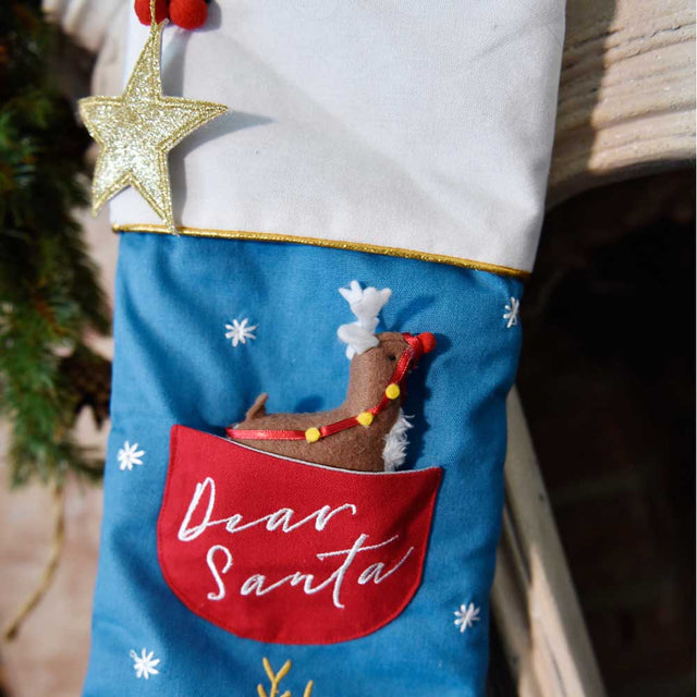 Reindeer Embroidered Christmas Stocking