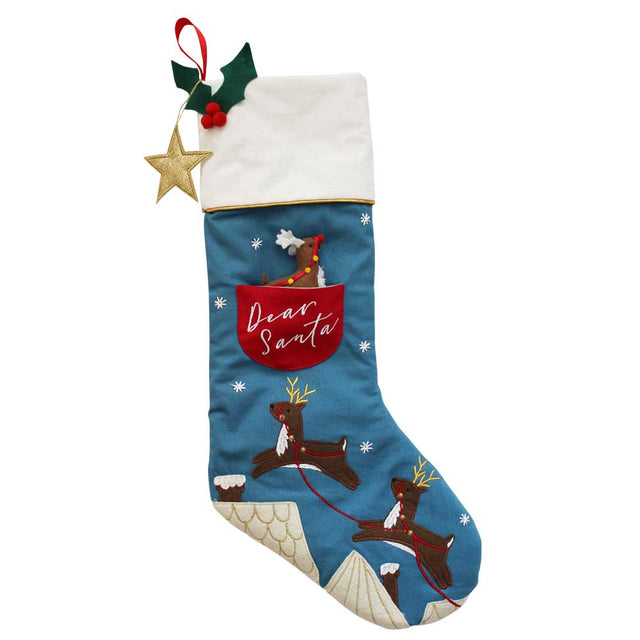 Reindeer Embroidered Christmas Stocking
