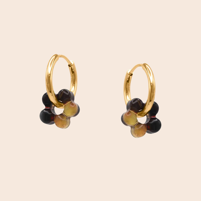 Resin Flower Gold Huggie Hoops