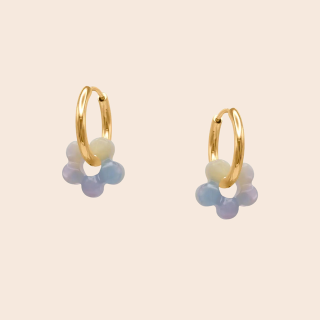 Resin Flower Gold Huggie Hoops