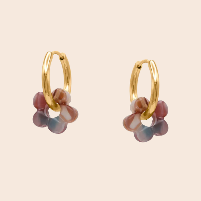 Resin Flower Gold Huggie Hoops