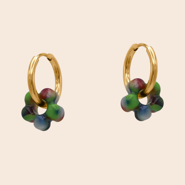 Resin Flower Gold Huggie Hoops