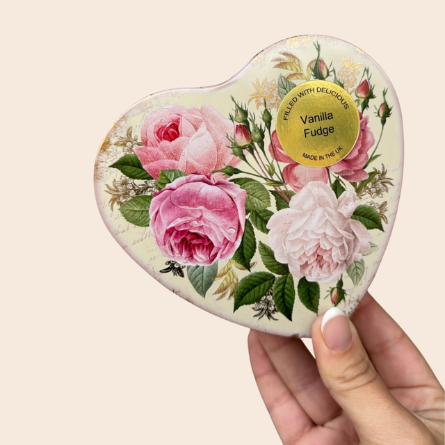 Nostalgia Rose Heart Tin with Fudge