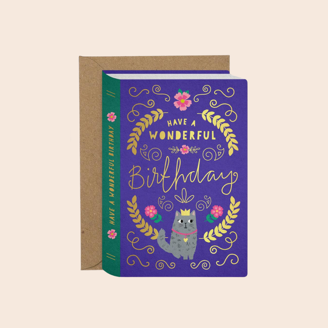 Cat Book Cover Birthday Card