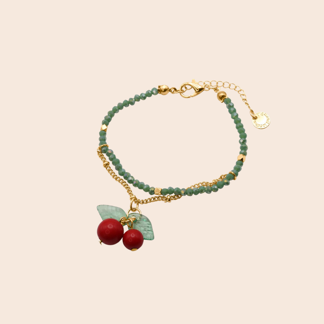 Hortense Small Cherry Beaded Bracelet: Green