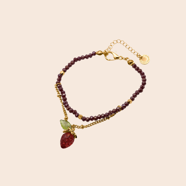 Yagoda Strawberry Beaded Bracelet: Burgundy