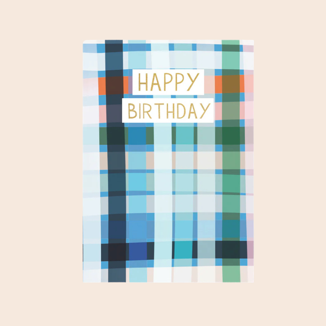 Blue Check Birthday Card