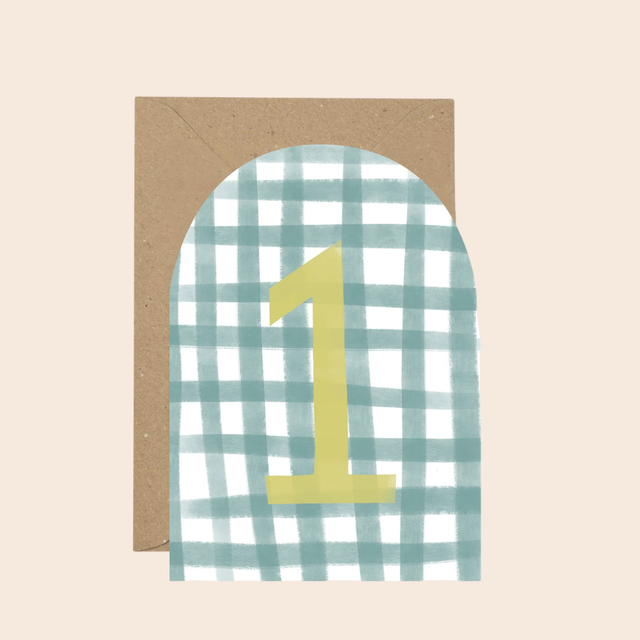 1st Birthday Blue Gingham Card